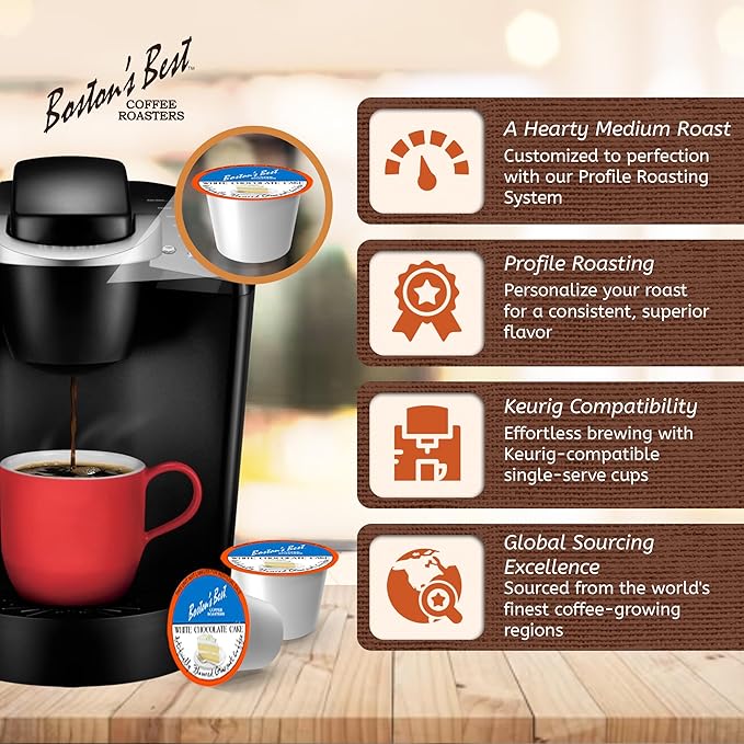 Boston’s Best - White Chocolate Cake Flavored Delicious Gourmet Coffee Compatible with Keurig Coffee Maker, 1 Count (42 Single Serve Medium Roast Cups)