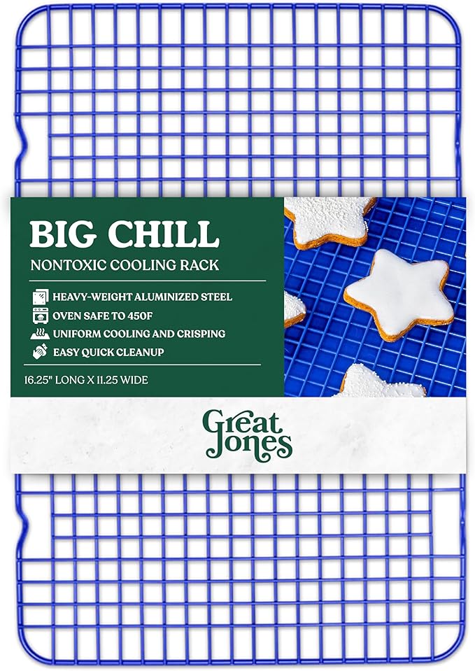Great Jones Big Chill Wire Cooling Rack (Blueberry) – 16.25" × 11.25" Heavy-Weight Aluminized Steel,Nonstick Baking Rack – Oven Safe 450 °F, Bacon & Cookie Cooling Rack – Fits Half Sheet Pans