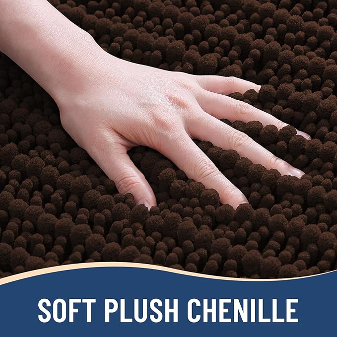 Arotive Luxury Chenille Bathroom Rug Mat, Extra Soft Thick Absorbent Shaggy Bath Rugs, Non-Slip Machine Wash Dry, Plush Bath Mats for Bathroom, Shower and Tub, 60x20, Brown