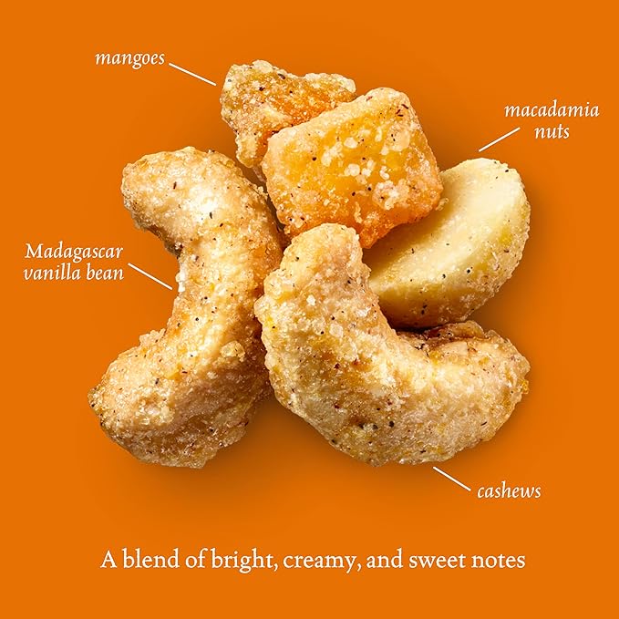 Sahale Snacks Tangerine Vanilla Cashew-Macadamia Glazed Mix, 4 oz Pouches (6 Packs) - Dry-Roasted Deluxe Mixed Nuts with Mangoes & Madagascar Vanilla - Non-GMO, Kosher, & Certified Gluten-Free Snacks