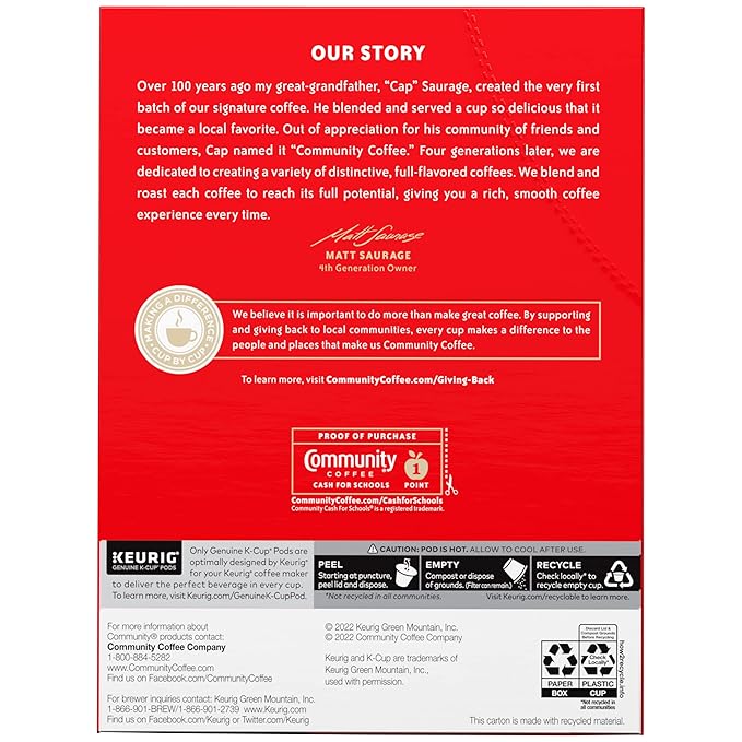 Community Coffee Signature Blend 96 Count Coffee Pods, Dark Roast, Compatible with Keurig 2.0 K-cup Brewers(Pack of 4,24 Count Total)