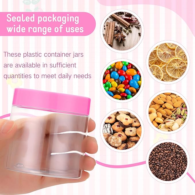 Patelai 4 Pieces Round Wide-mouth Leak Proof Plastic Container Jars with Lids for Travel Storage Makeup Beauty Products Face Creams Oils Salves Ointments DIY Making(8 Ounce,Pink)