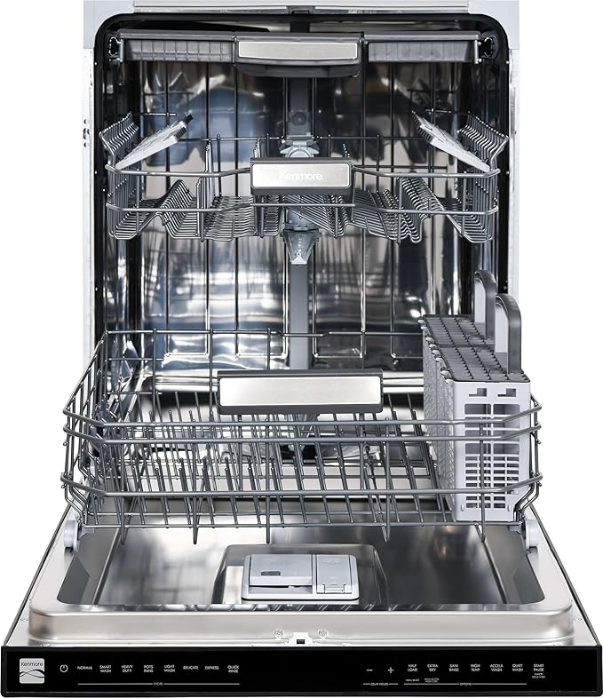 Kenmore 24" Built-in Stainless Steel Tub Dishwasher EasyFlex 3rd, SmartWash, UltraWash, TurboDry, MoreSpace Plus Adjustable Rack, Energy Star Certified, Black
