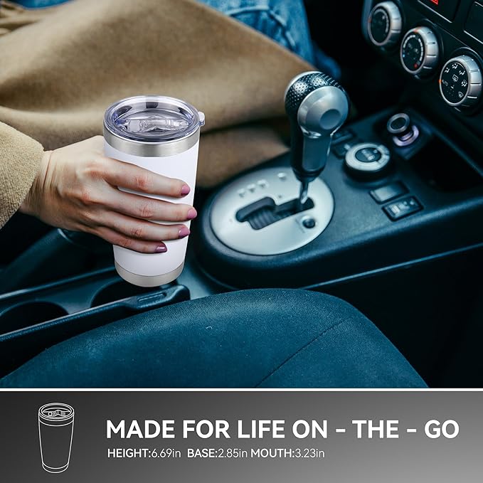 20 oz Tumbler Stainless Steel Tumblers Bulk with Lid Double Wall Insulated Coffee Tumbler Cups for Hot & Cold Drinks Powder Coated Travel Coffee Tumbler Mug Metal (White, 6 pack)