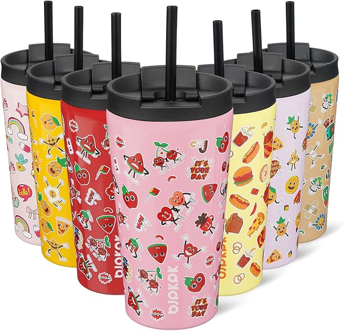 BJPKPK 18oz Stainless Steel Insulated Tumbler With lid And Straw Travel Coffee Thermal Tumblers Cup For Women And Men,Passionate Pink