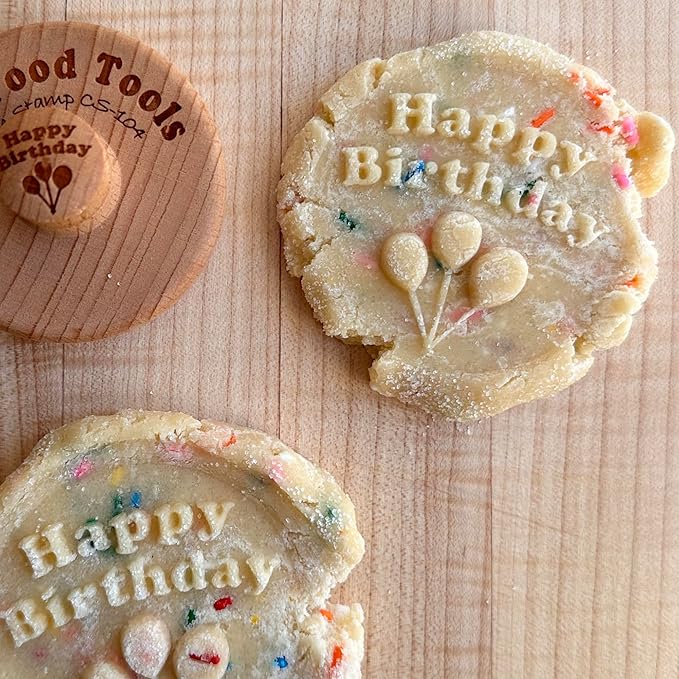 Wood Cookie Stamp, 2.5 Inch (Happy Birthday CS-104)