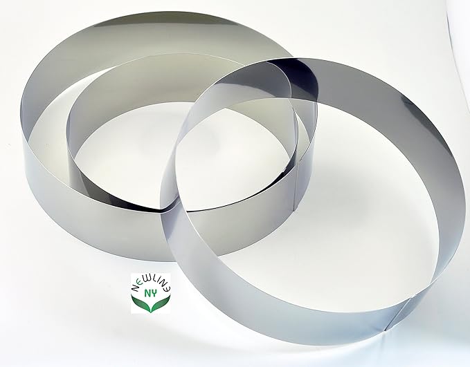 NEWLINE NY Stainless Steel Cake Mousse Rings for creating Round Appetizers, Molded Salads, Cakes, Mousse and Desserts, 3 Round Cake Mousse Flan Rings 8", 9.5" 10.5" Set
