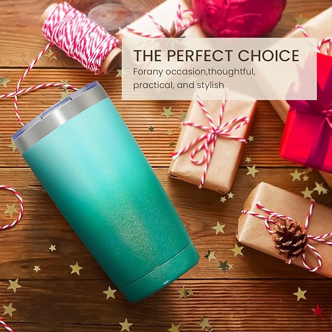 MEWAY 20oz Tumbler Double Wall Vacuum Insulated Travel Glitter Mug,Stainless Steel Tumblers with Lid and Straw, Powder Coated Coffee Cups for Woman (Gradient Green,1)