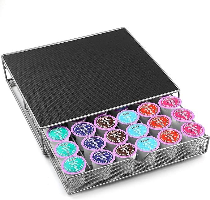 Coffee Pod Drawer, K-Cup Holder Drawer for 36 Coffee Pods Storage, Under Coffee Pot Storage and Sliding Drawer, Office or Home Kitchen Counter Organizer