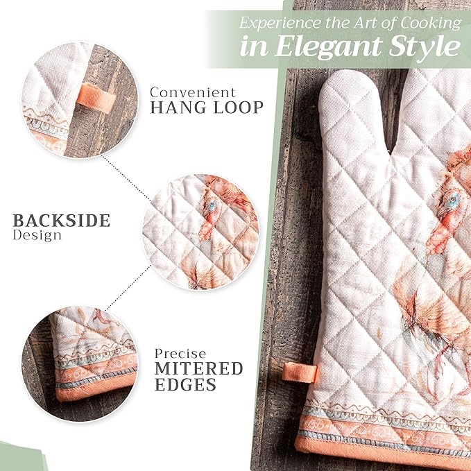 Maison d' Hermine Oven Gloves 100% Cotton Oven Mitt 7" x 13" with Loop Heat Resistant, BBQ, Cooking Gloves, Baking, Grilling, Kitchen, Handling Hot Pans (Pack of 1, Giving Thanks)