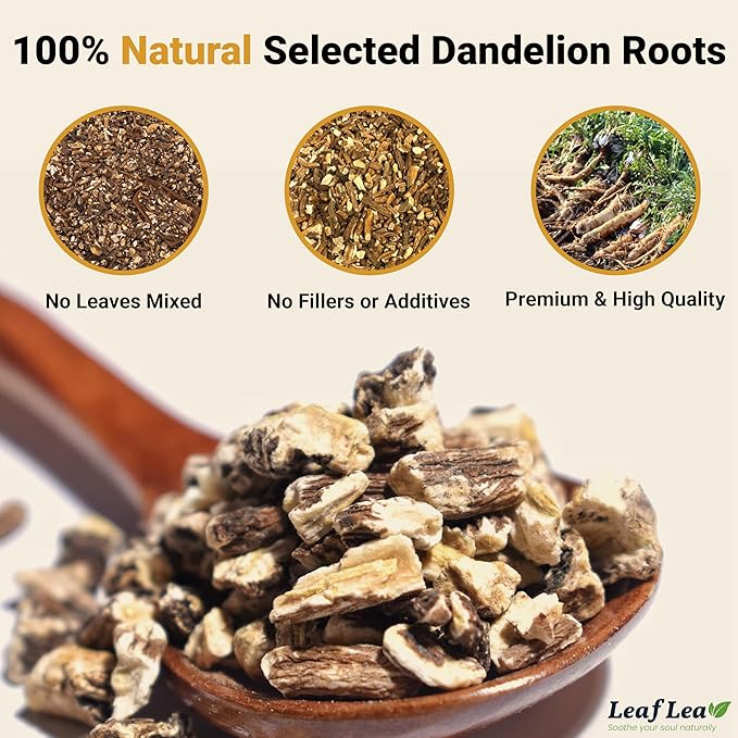 LeafLea 120 Dandelion Root Tea Bags, Dandelion Tea Promotes Healthy Digestion & Immune Function, 100% Natural and Pure from Dandelion Root Herbal Tea, Caffeine-Free, Sugar-Free, Vegan, Pack of 3