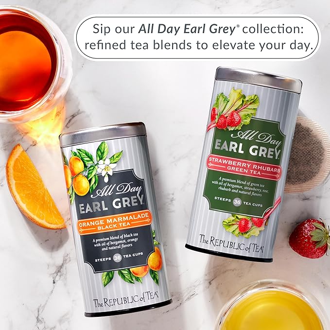 The Republic of Tea – All Day Earl Grey® Strawberry Rhubarb Green Tea, Naturally Caffeinated, 36 Tea Bags