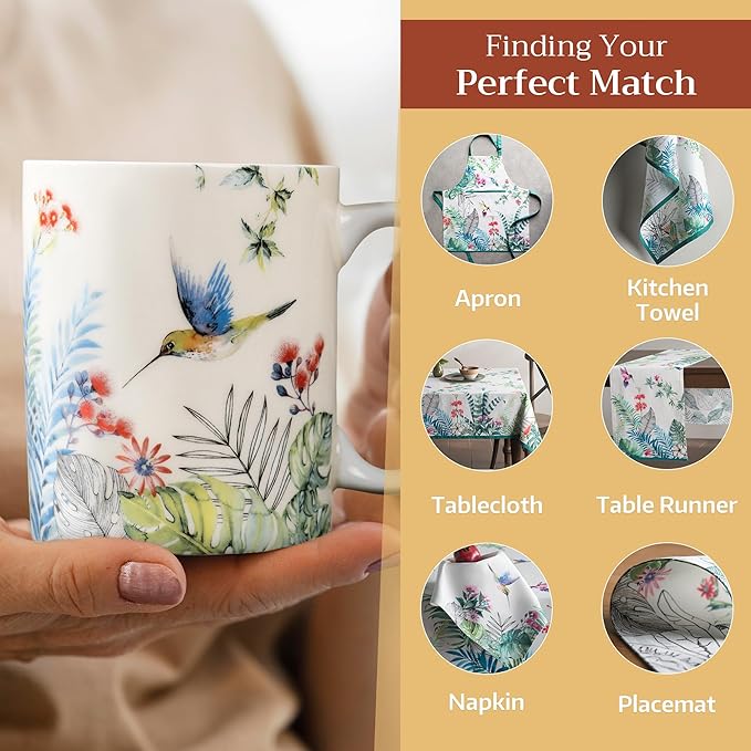 Maison d' Hermine Coffee Mug with Handles Fine Bone China Mugs Pack of One Tea Cups for Hot Beverages Cappuccino Latte Home Restaurant Office Perfect for Gift (Tropiques - Colibris, 15 Ounce)