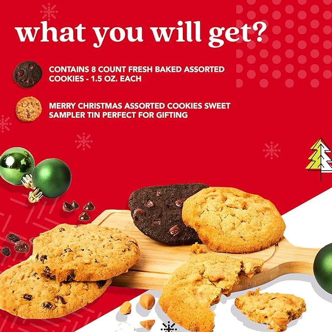 David's Cookies Merry Christmas Assorted Cookies in Sweet Sampler Tin – Fresh Baked Delicious Crunchy Cookies, Gourmet Cookie Gift Box For Friends, Family – Christmas Treats For Holiday Gatherings