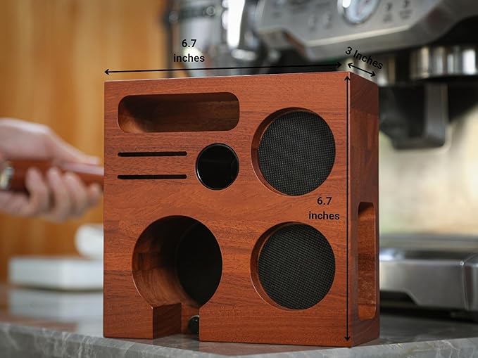 58mm Gaggia Espresso Accessories Kit –Rosewood Naked Portafilter, Auto-Level Espresso Press, Ground Distribution Tool, Wooden Barista Holder & Coffee Puck Knock Bin