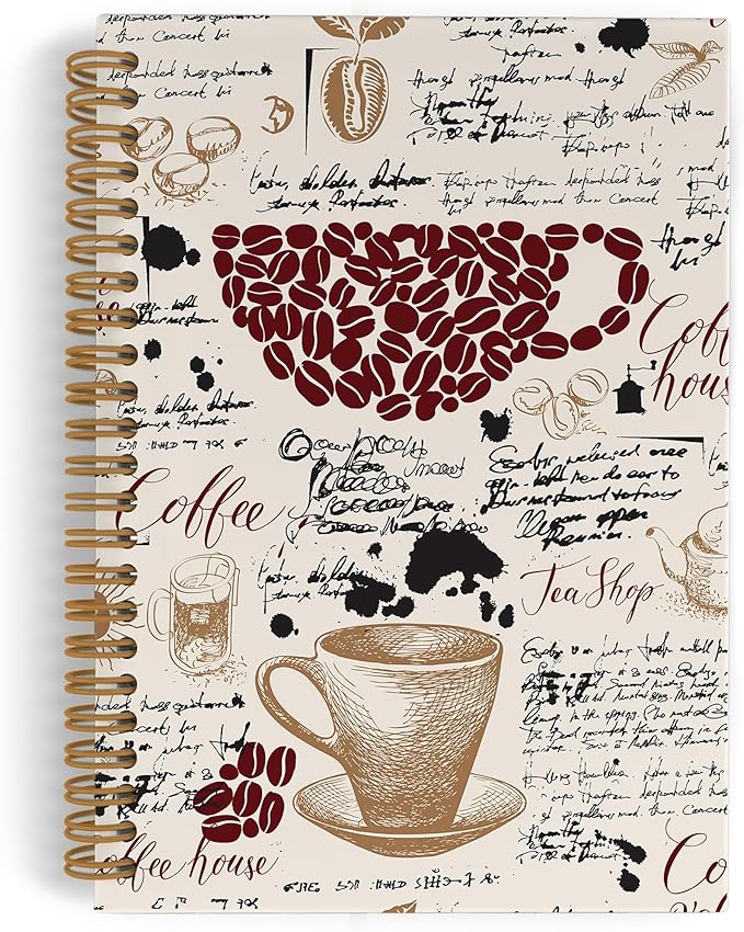 Coffee Spiral Notebook, Coffee Lover Gifts, Coffee Bean Notebook, Coffee Themed Journal Notebooks for School Work, Coffee House Office Supplies Gifts for Coffee Drinkers Women Men, 5.5x8.3Inch