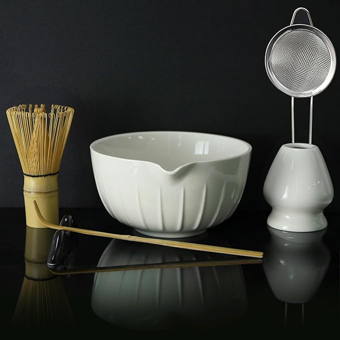 7 Pieces Matcha Whisk Set - Ceramic Matcha Kit with Bowl, Whisk, Holder, Bamboo Scoop, Rest, Sifter, and Tea Towel – Elegant Matcha Gift Set for Women