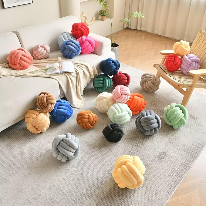 Decorative Throw Knot Pillow Ball for Home Chair Sofa Couch Bed Aesthetic Round Velvet Knotted Pillow Cushion (Purple, 8 inches)