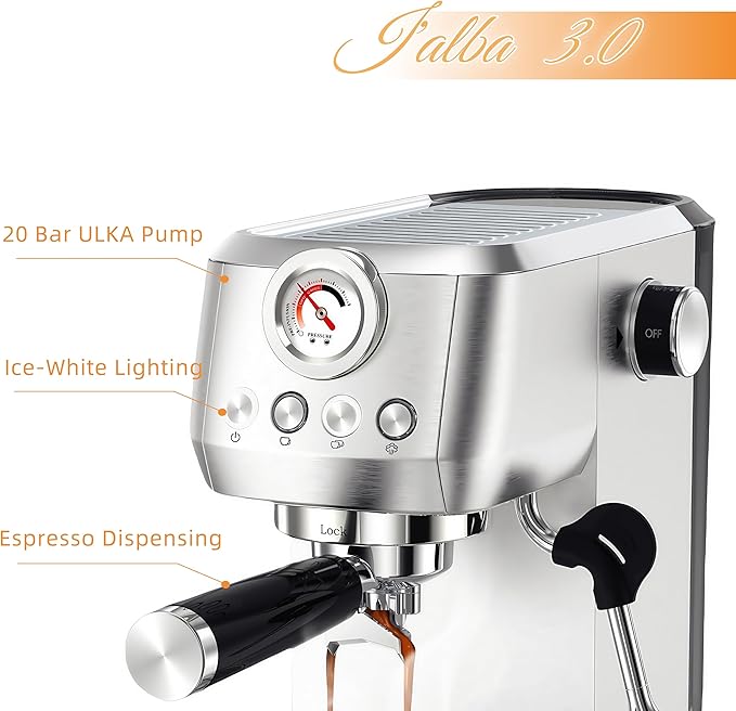 Espresso Machine 20 Bar, Espresso Coffee Maker with Professional Milk Frother Steam Wand for Cappuccino & Latte, 49oz Removable Water Tank for Home, Stainless Steel