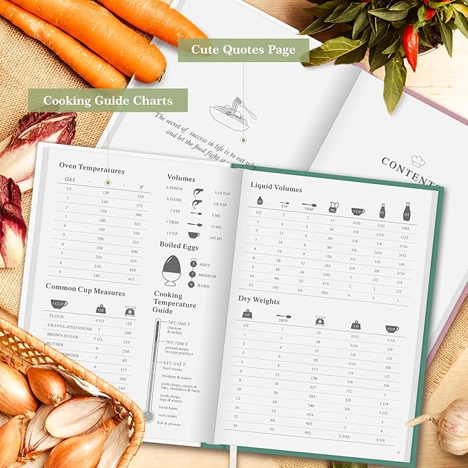 Lanpn Blank Recipe Book Cookbook for 70 Recipes, B5 Waterproof Empty Recipe Notebook to Organize Your Family Recipes, Leather Cooking Journal with Stickers to Write in Your Own Recipes, Green