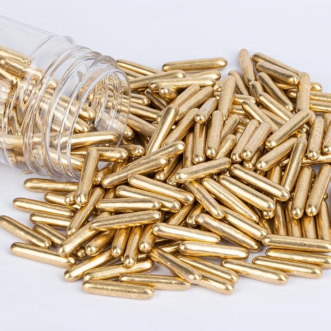 Twisweet Gold Rods Sprinkles, Edible Sugar Sprinkles for Cake Decorating, Candy Rods for Baking, Cake Topper Ice Cream Cupcake Cookie Donut Decorations, Wedding Valentines Birthday Party Christmas Easter Supplies (130g/4.58oz)