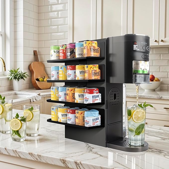 RECAPS Flavor Pods Holder for Ninja Thirsti Soda Maker WC1001, Holds 20 Flavor Pods, 4-Tier Storage Organizer, Easy to Access, Space-Saving for Ninja Thirsties Drink System Soda Machine (Shelf Only)