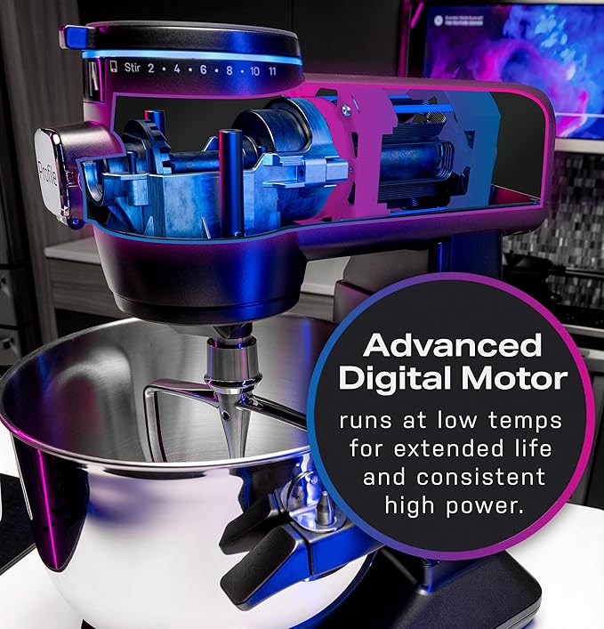 GE Profile Smart Stand Mixer, Built-In Smart Scale & Auto Sense Technology, 7qt Stainless Steel Bowl, 11 Speed, Includes Dough Hook, Beater, 11-Wire Whip, WiFi Connected, Carbon Black