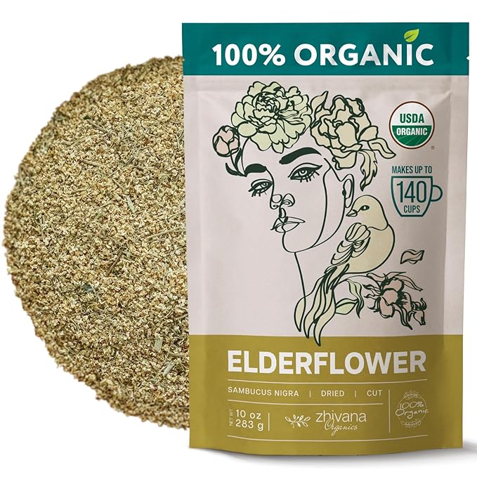 Elderflower Tea (10oz.) - Organic Dried Elderflowers - Elder Flowers Dried Herbs, Te de Sauco, Flor De Sauco Organico - Respiratory Tea - Great for Allergy