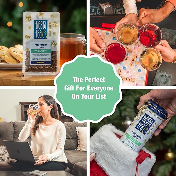 Tiesta Tea - Cozy Peppermint Cocoa, Loose Leaf, Chocolate Peppermint Herbal Tea, Premium Blend, Non Caffeinated, Make Hot or Iced Tea & Up to 50 Cups - 3 Ounce Refillable Tin