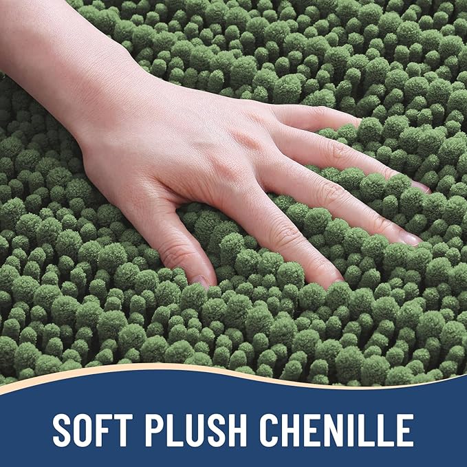 Arotive Luxury Chenille Bathroom Rug Mat, Extra Soft Thick Absorbent Shaggy Bath Rugs, Non-Slip Machine Wash Dry, Plush Bath Mats for Bathroom, Shower and Tub, 30x20, Olive Green