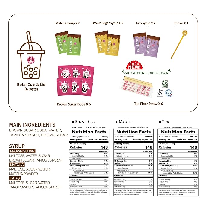 O's Bubble Boba Tea Kit - Bubble Tea Kit - All in One Boba Kit for Boba Tea Lovers - Boba Party Kit for Boba Drinks - Boba Kit for Kids - 6 Servings Includes Cups, Straws, Stirrer (Party Kit Variety Pack Upgrade)