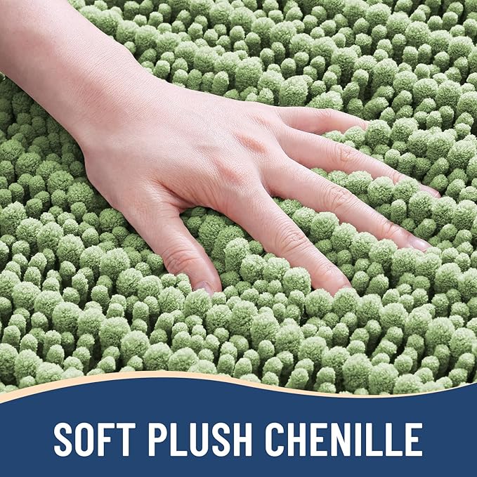 Arotive Luxury Chenille Bathroom Rug Mat, Extra Soft Thick Absorbent Shaggy Bath Rugs, Non-Slip Machine Wash Dry, Plush Bath Mats for Bathroom, Shower and Tub, 59x35, Sage Green