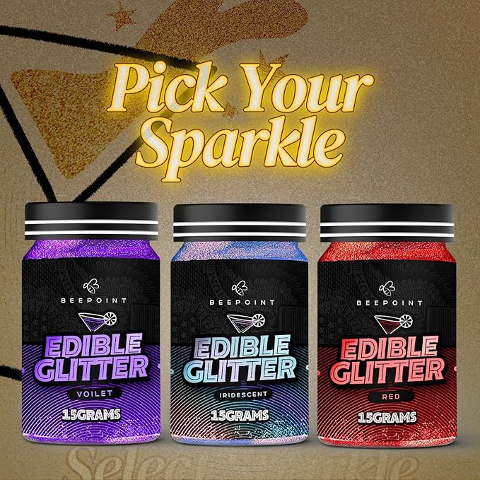 BeePoint Red Edible Glitter for Drinks 15g - Food Grade, Vibrant Color Shimmer Powdered Dust for Drinks, Cocktails, Cake Decorating, Baking, Chocolates, Candy, Sweets, & Cookies - Vegan & Gluten Free