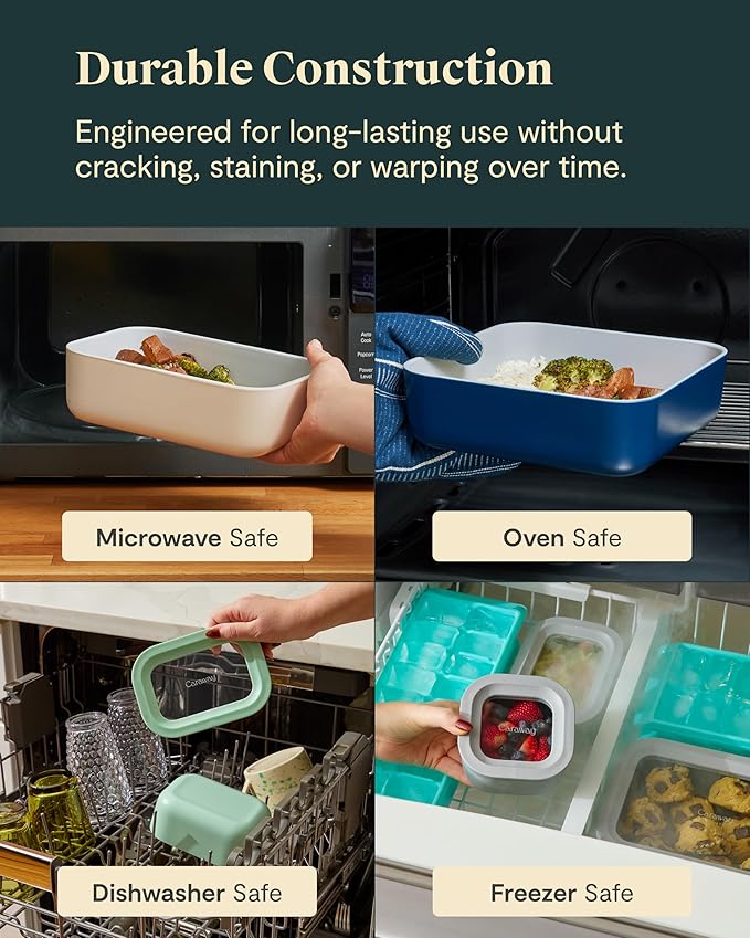 Caraway 25pc Glass Food Storage Set - Storage Containers for Food - Non-Toxic Ceramic-Coated Glass - Air Release Technology - Compact & Stackable Design - Sage