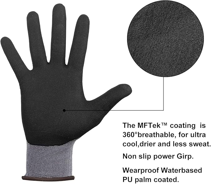 NP1001 Safety Work Gloves Comfort Stretch Fit Power Grip Smart Touch Durable Foam Coated