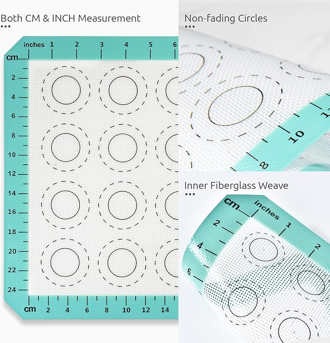 U-Taste 446ºF Heat Resistant Macaron Silicone Baking Mat, Non Stick Reusable Cookies Pastry Sheet Liner with Edge Enhancement Circle Measurement (Half Sheets Size, Pack of 2, Aqua Sky)