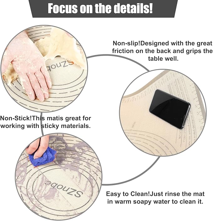 Silicone Pastry Mat 26x34 Inch Nonstick Baking Mat Perfect for Dough Mat, Pastry Board, Kitchen Counter Mat - For Dough, Pastry, Pie Crust, Fondant, Cookies, Bread, Pasta/Pizza, Grey