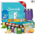 Gift Sets for Tea Lovers Women and Men Tumbler 15 Unique Teas 10 Honey Straws (Mom Card-Purple)