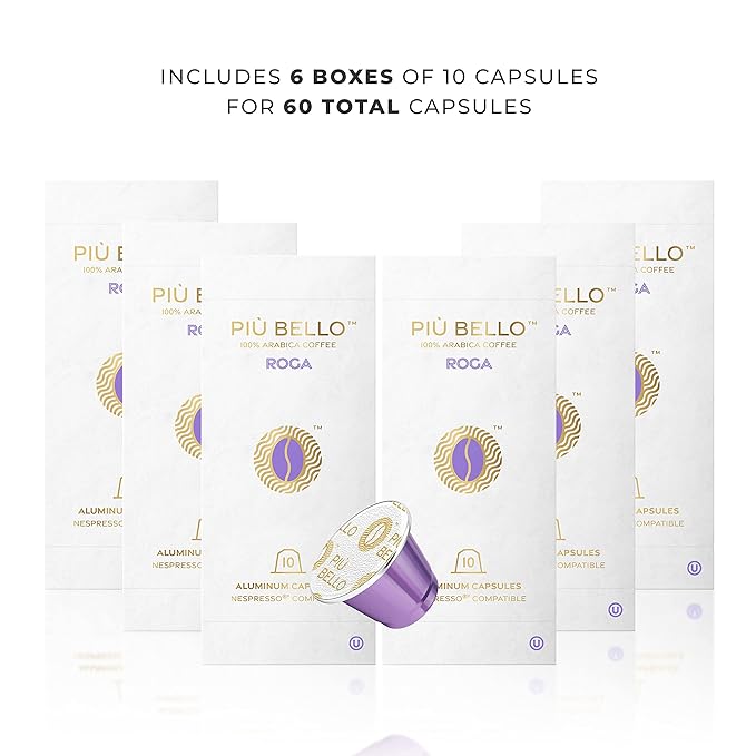 Piu Bello Roga Espresso Coffee Pods for Nespresso Original Machines – Compatible Capsules Pack – Rich & Balanced Taste – Strong Italian Espresso Flavor – Kosher Certified (60 Count, Single Flavor)