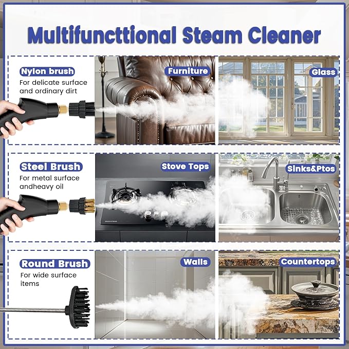 2500W Handheld Steam Cleaner,Portable Car Steamer For Auto Detailing,High-Temperature and Pressure Steam Cleaner For Home, Steam Cleaning Machine for Furniture,Kitchen,Grout,Floor,Tile (Gray)
