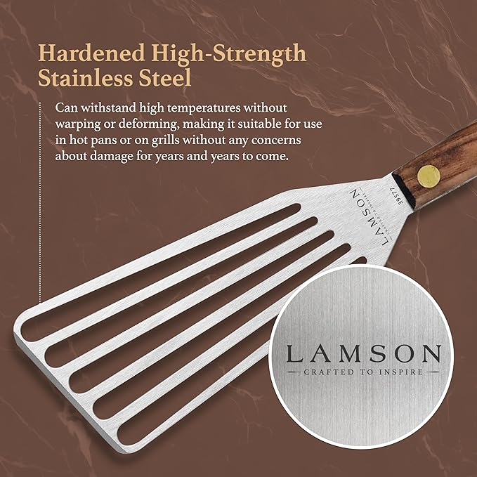 Lamson 3" x 6" Dough (Bench) Scraper and 3' x 6" Chef's Slotted Turner with Walnut Handle - Right-Hand