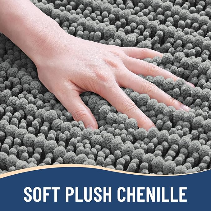 Arotive Luxury Chenille Bathroom Rug Mat, Extra Soft Thick Absorbent Shaggy Bath Rugs, Non-Slip Machine Wash Dry, Plush Bath Mats for Bathroom, Shower and Tub, 40x24, Grey