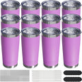 Travel Coffee Tumbler 20oz, 12 Pack Leakproof Travel Coffee Mug with Lid and Straw, Stainless Steel Double Wall Vacuum Insulated Tumbler for Hot/Iced Drinks (Textured Matte, Lilac Pink)