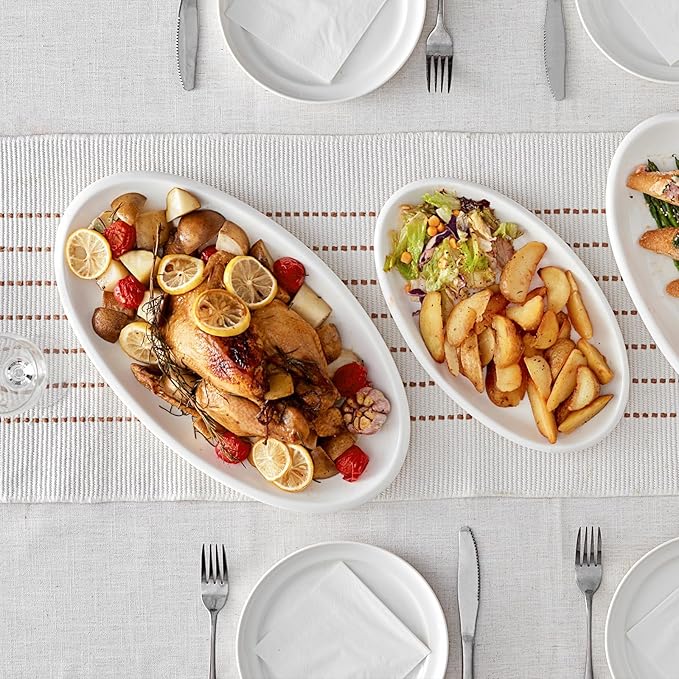 DOWAN Large Serving Platter, 16"/14"/12" Oval Platters Oven Safe, White Serving Plates for Wedding Decor, Ceramic Serving Dish for Entertaining Food, Set of 3