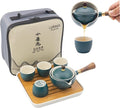 LURRIER Porcelain Chinese Gongfu Tea Set,Portable Teapot Set with 360 Rotation Tea maker and Infuser,Portable All in One Gift Bag for Travel,Home,Gifting,Outdoor and Office (Green)