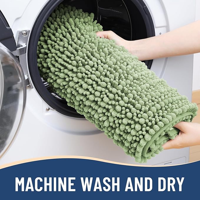 Arotive Luxury Chenille Bathroom Rug Mat, Extra Soft Thick Absorbent Shaggy Bath Rugs, Non-Slip Machine Wash Dry, Plush Bath Mats for Bathroom, Shower and Tub, 40x32, Sage Green