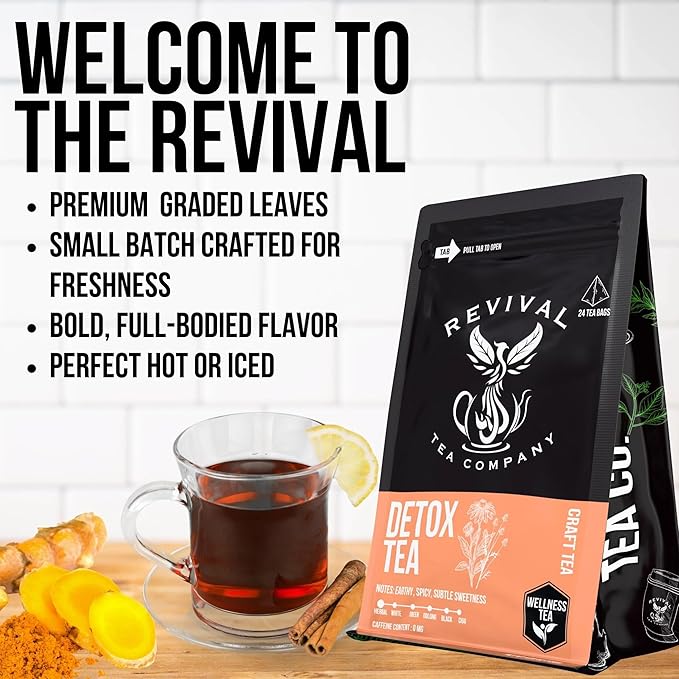 Revival Tea Company Herbal Tea - Hand Blended Craft Bold Flavor | Loose Leaf or Tea Bags | Organic and Caffeine Free (Tea Bags, Detox Tea)