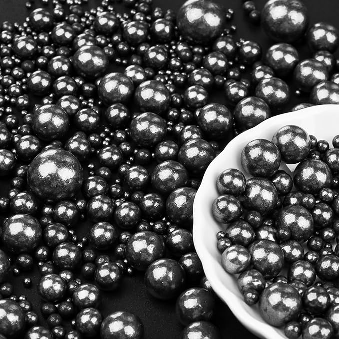 Black Sprinkles for Cake Decorating, 6 Sizes Mix 4.6 oz Edible Pearl Sugar for Cupcake Cookie Ice Cream Topping, Wedding Parties Christmas Supplies