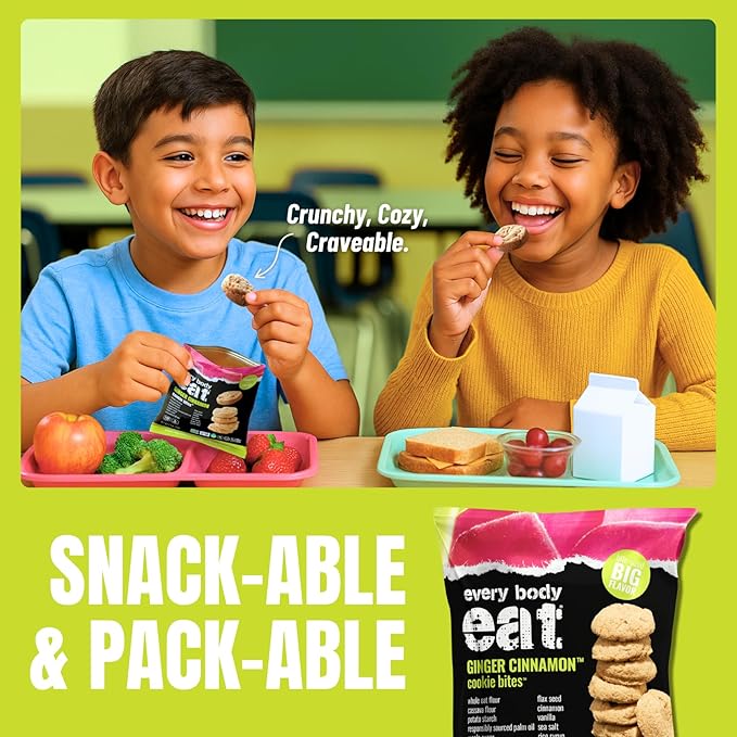 Every Body Eat Crunchy Cookie Bites, Gluten & Dairy Free, Vegan, School Safe Lunch Snacks, Single Serve (Pack of 20) (Ginger Cinnamon)