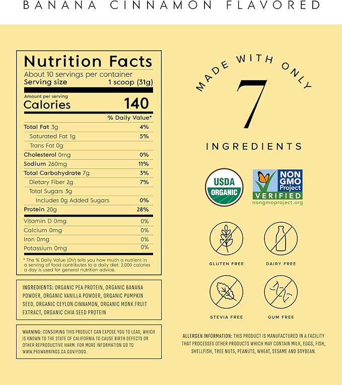Truvani Vegan Pea Protein Powder | Banana Cinnamon | 20g Organic Plant Based Protein | 10 Servings | Keto | Gluten & Dairy Free | Low Carb | No Added Sugar